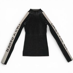 Daily Paper Lore Knit Top Womens Small Black White Ribbed Mock Neck Logo